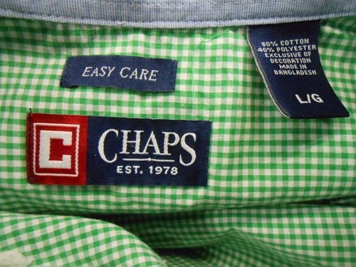 Nice Men's Large Ralph Lauren Chaps Easy Care Green Check SS Button-Down Shirt - Picture 6 of 6