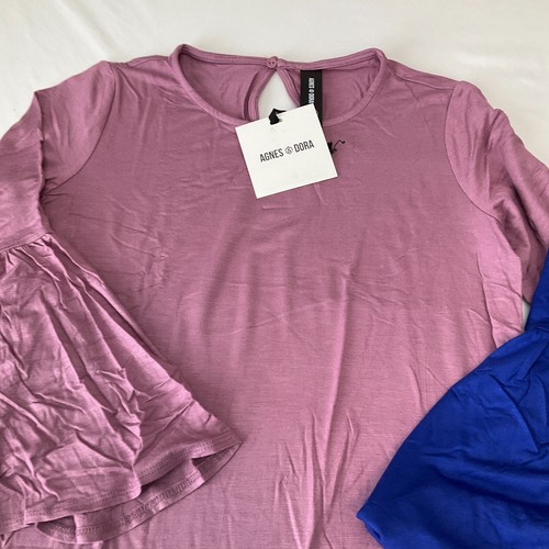 Agnes And Dora Bell Sleeve Tunic Tops Womens Size 2XL 18-20 Blue Mauve 2 Tops - Picture 6 of 19