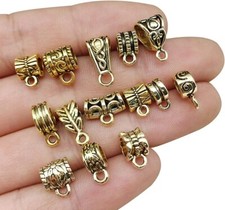 9 Pendant Bails Jewelry Hanger Antique Gold Hang Charms Assorted Lot Mixed Set