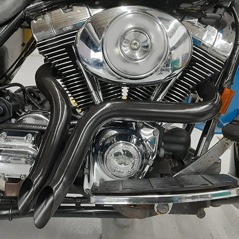 Tubos de escape LAF de 2" con cono de par para Harley Sportster Softail envueltos en negro Foto 3 de 4