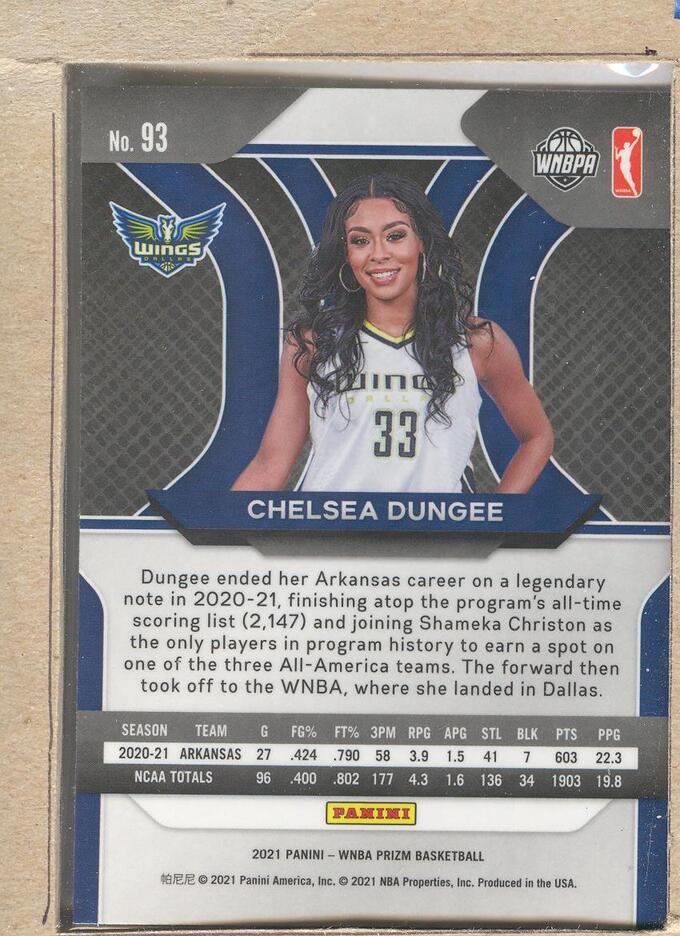 Chelsea Dungee 93 2021 Panini Prizm WNBA Dallas Wings Rookie RC