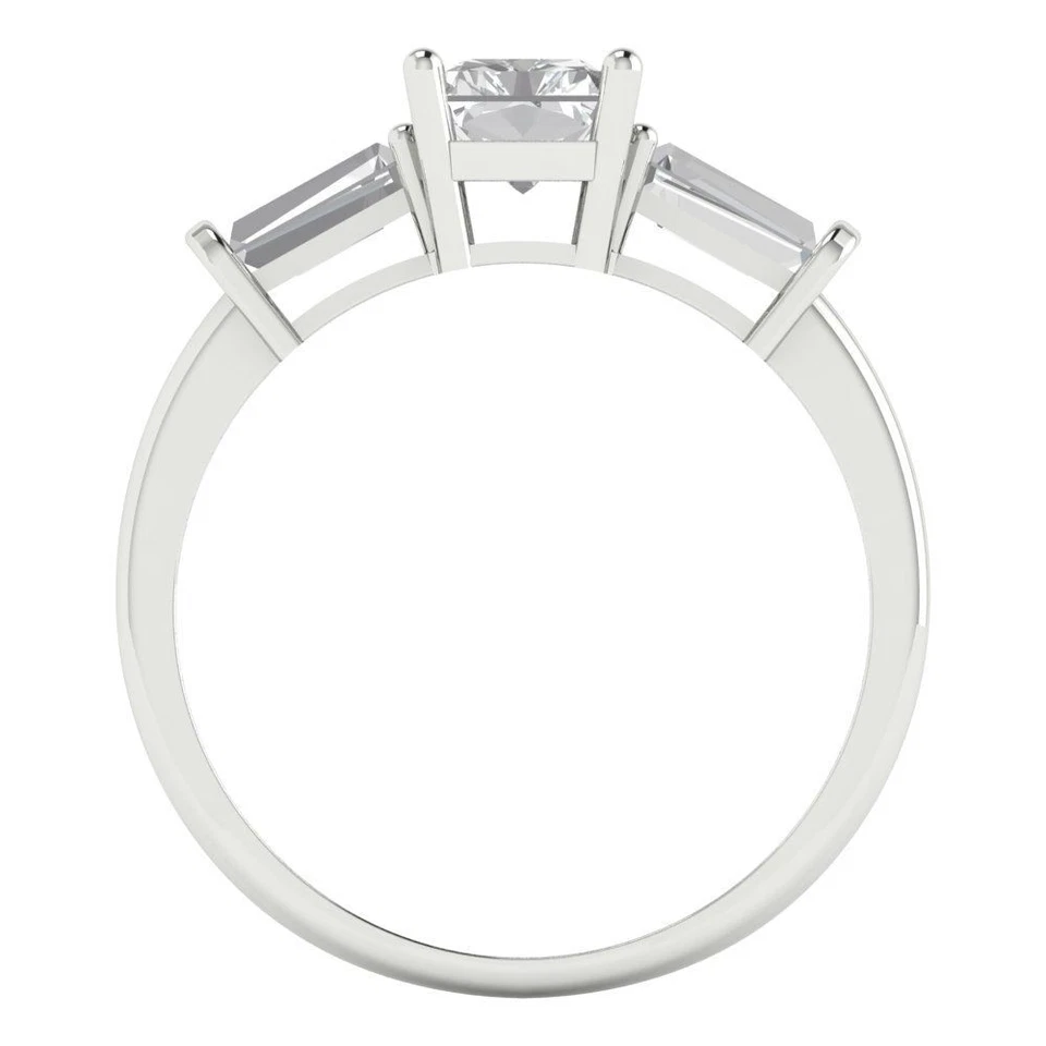 1.5 cttw Emerald-Cut White Sapphire 3 Stone Engagement Ring (14K White Gold) - Image 4 of 4