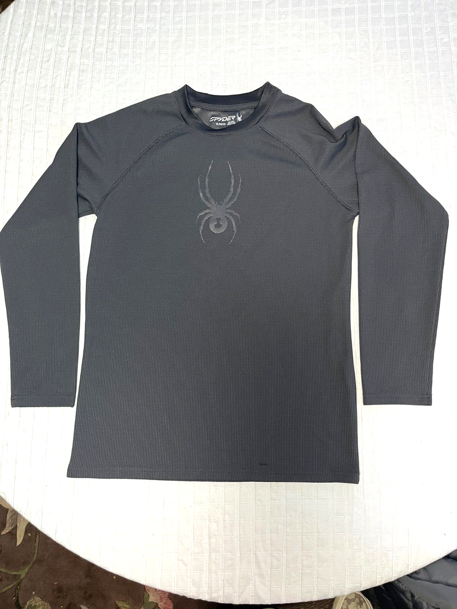 Spyder Youth Debossed Long Sleeve Thermal Shirt Black On Black, Sz