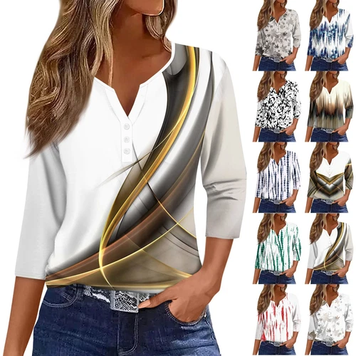 Women's 3/4 Sleeve T-Shirt 2024 V-Neck Casual Basic Tee Fit Tunic Tops Blouse - Picture 2 of 35