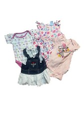 Four-Piece Baby Girls Bundle 0-3 Months 2 One Piece 1 Romper 1 Overall Skirt