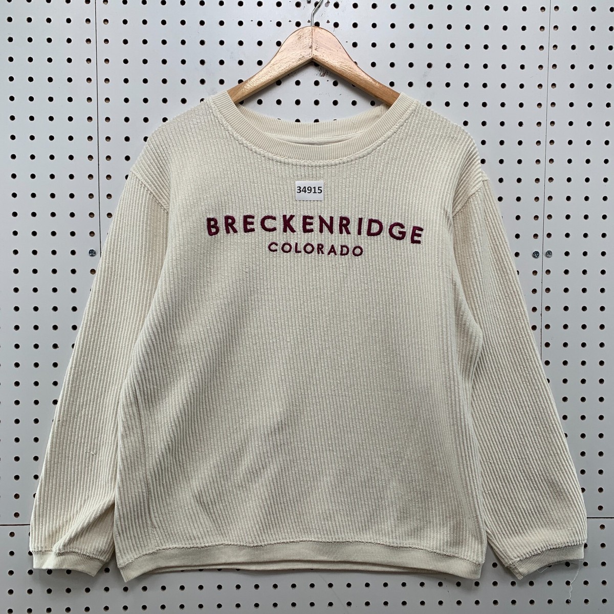Breckenridge Colorado Ribbed Sweater Mens Small Beige Long Sleeve