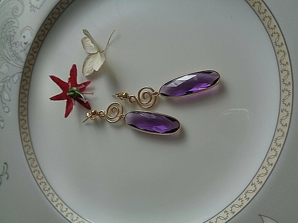 Gold Ohrringe 14K Gold Filled Amethyst oder Rubin - Bild 3 von 4