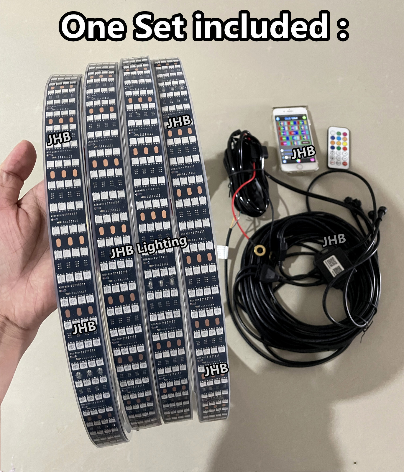 JHB  17.5" APP Remote QUAD ROW CHASING Flowing LED Wheel Rings Lights（Metal）