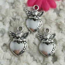 Free Ship 35 pcs Antique silver angel and heart charms 24X17mm H-2595