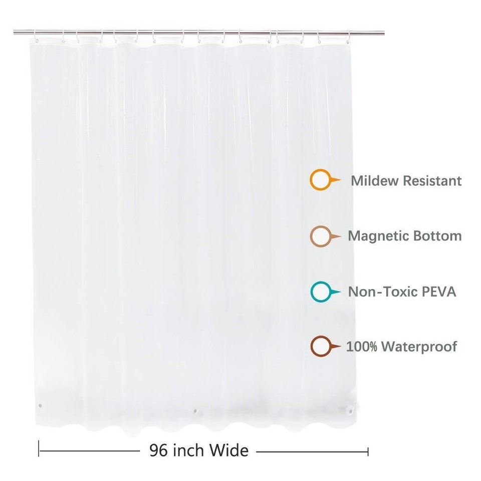 Extra Wide Shower Curtain Liner 96x72, Heavy Duty Vinyl Clear Shower