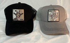 SnapBack Hats 2 NWOT Black Grey Animal Goat Leopard Statement