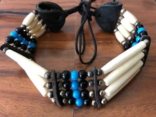 Native American Indian Style Buffalo Bone Choker Necklace Beaded Stone BlackBlue