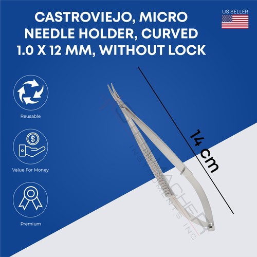 Castroviejo Micro Needle Holder Straight & Curved Without Lock & Lock Scissors - Picture 2 of 9