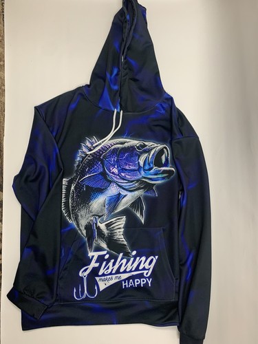 Fishing Nice Blue Purple BASS "Fishing Makes Me Happy” Silky Hoodie, Men’s 2XL - Picture 6 of 8