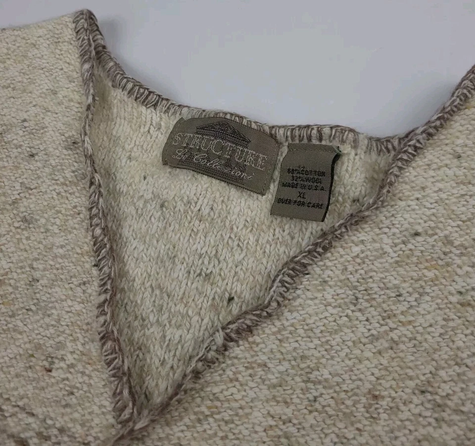 Vintage 90s Structure Wool Cotton Blend Knit Striped Sweater Vest Tan USA Made - Image 3 of 4