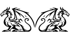 Retro Dragon Drawing 6" Black Vinyl Decals Car Truck Window Mirror Wall Door