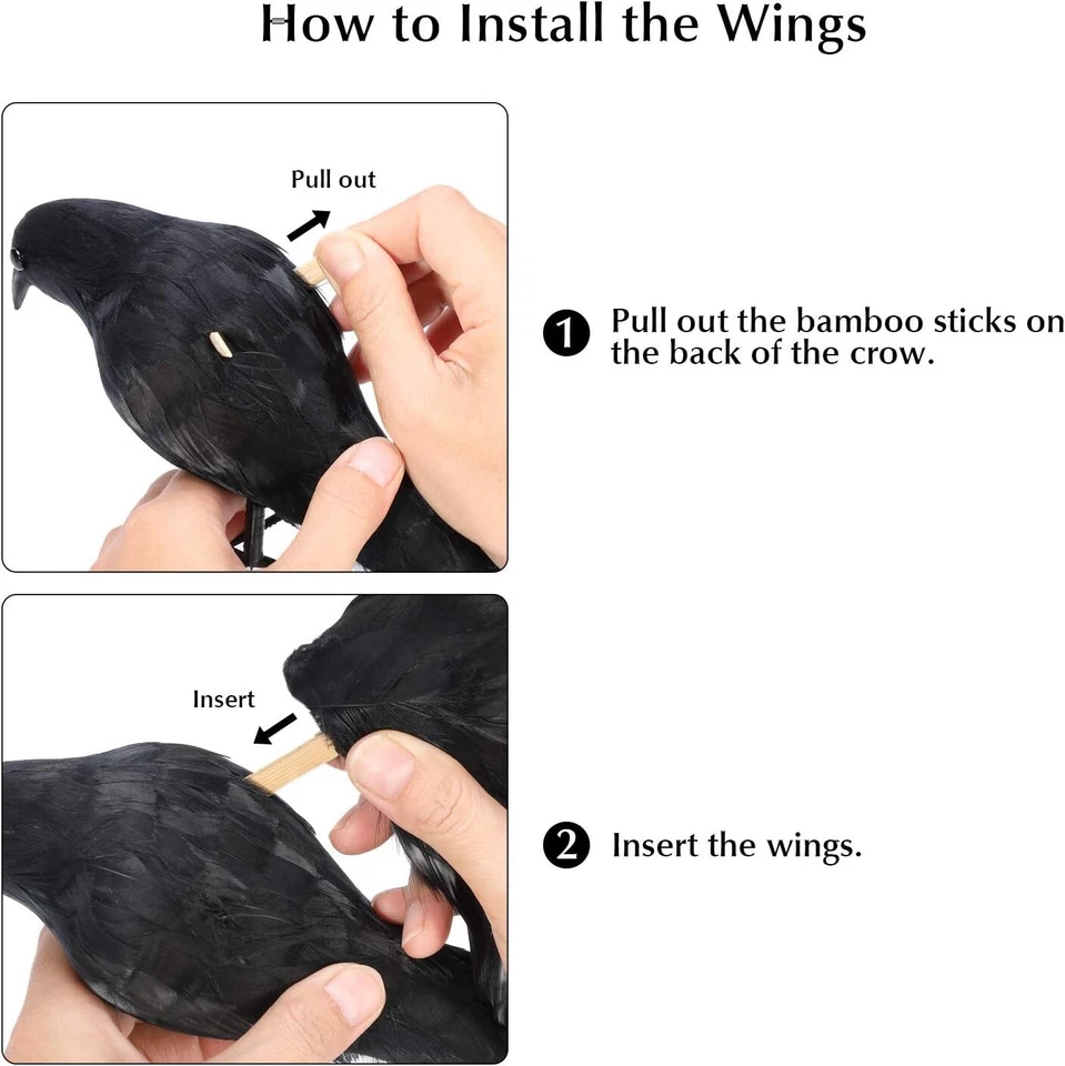 5Pack Halloween Crow Decorations Handmade Realistic Black Feathered Lifesize Fly - Image 3 of 4