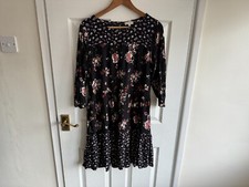 WOMENS FAT FACE BLACK TUNIC LONG SLEEVE DRESS VISCOSE MIDI UK 10 MEDIUM