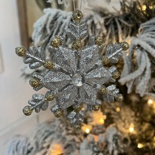 New Kurt Adler 4.5" Silver  Gold Snowflake Christmas Ornament  Rhinestones 