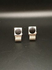 Swank Vintage Black Onyx Silvertone Mesh Wrap Around Men's Cuff Links