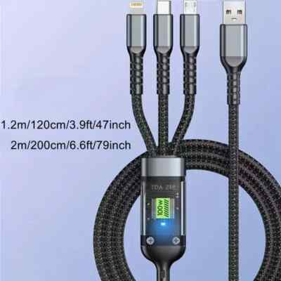100W 3-in-1 Fast Charging Cable   Universal High-Performance Charger