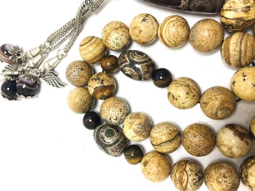 Islamic Rosary Prayer Beads Various Antique Gemstones 12mm 33 Beads 119g - Picture 8 of 11