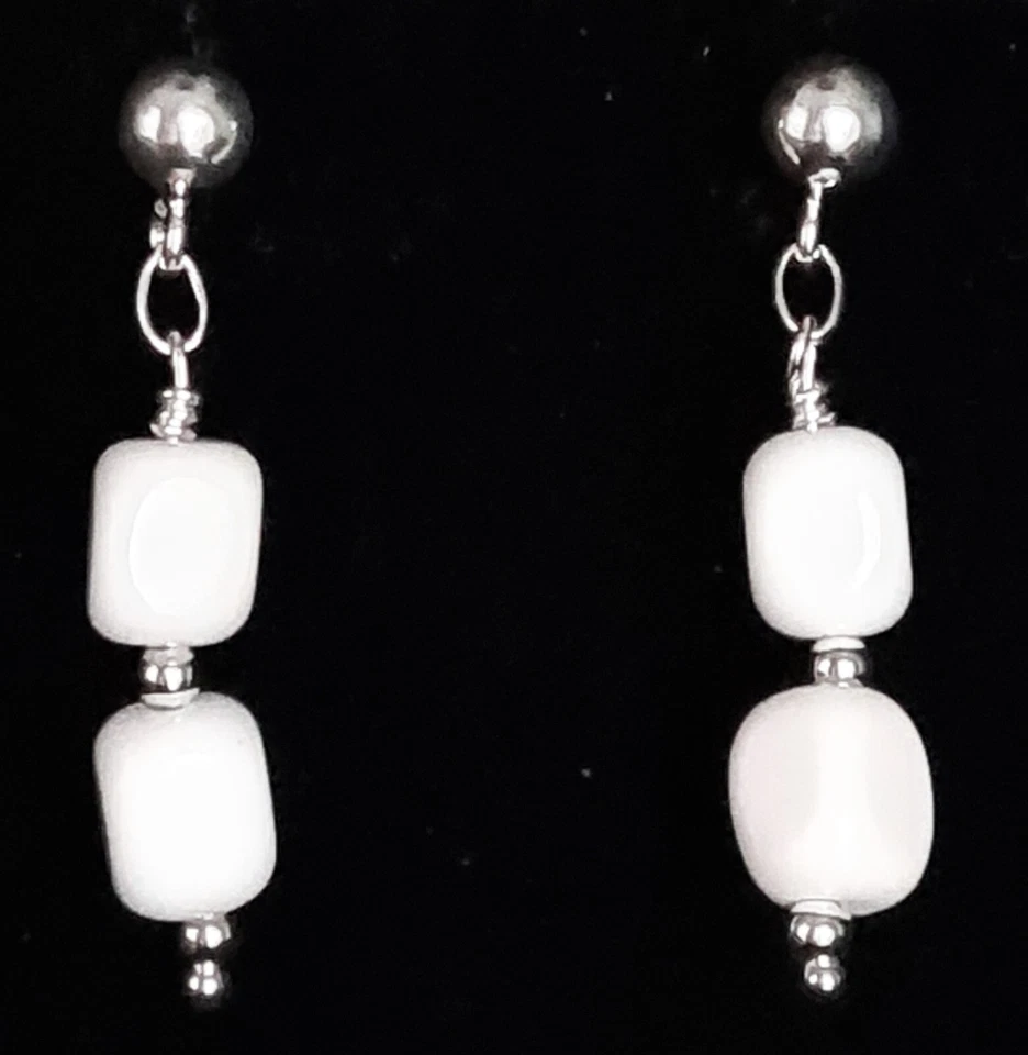 925 Sterling Silver White Agate Necklace Earring Set on 16" 41cm Trace Chain - Изображение 3 из 4