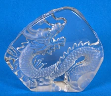 Glass Etched/Embossed Dragon Paperweight Display