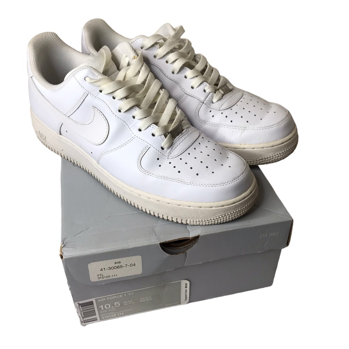Nike Air Force 1 '07 Shoes White Gray Large Swoosh Logo Lace