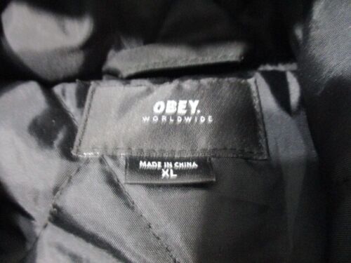 OBEY Propaganda Snap Puffer Hoodie Jacket Coat Size XL Quilted Lined Black - Picture 3 of 13