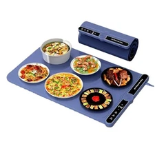 Electric Food Warming Mat  Adjustable Temp & Timer Portable Heated Tray
