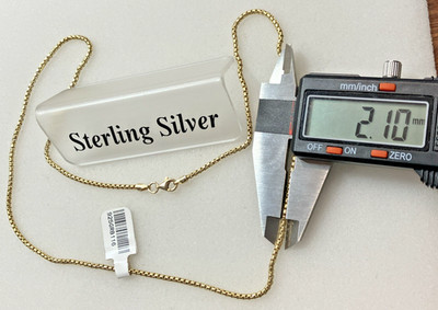 925 Sterlingsilber Italien massiv abgerundete Box Kette goldfarben 11,6 g 2,1 mm 22'' Neu mit Etikett