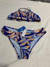 Cupshe 2 Piece Bikini Orange Blue Women  s Medium New Tags Lined Padded Straps
