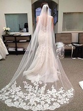 Cathedral Wedding Veil Long Bridal Lace Veil Tulle Hair Accessories Ivory-2