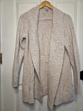 Ll Bean Cardigan Cable Knit Sweater Beige Pink L Cozy Cabin Preppy Cottagecore