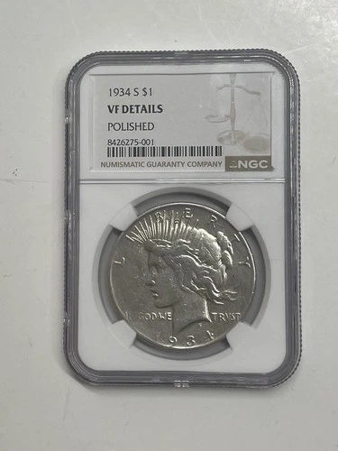 NGC 1934 S $1 Peace Dollar VF Details Polished