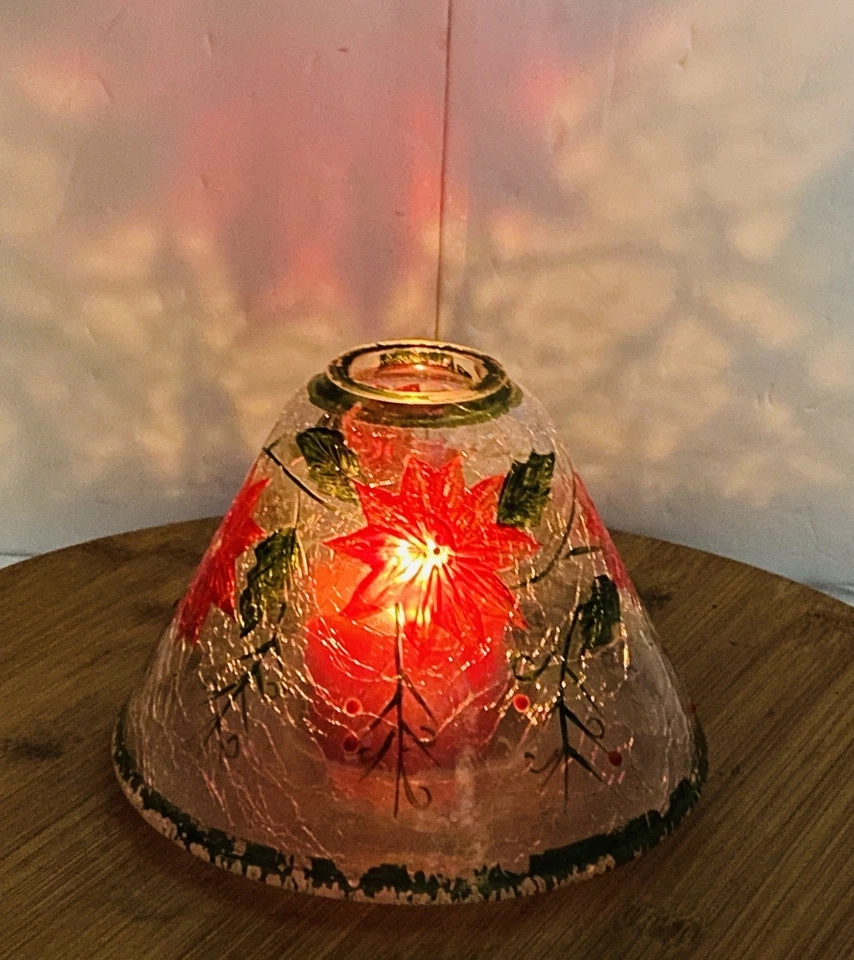 Yankee Candle Crackle Glass Christmas POINSETTIA 2 1/4 Chimney Shade ( SEE PIC) - Image 2 of 4