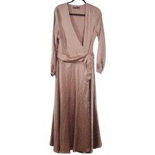 Nasty Gal Champagne Long Sleeve Wrap Dress Size 8 Flawed