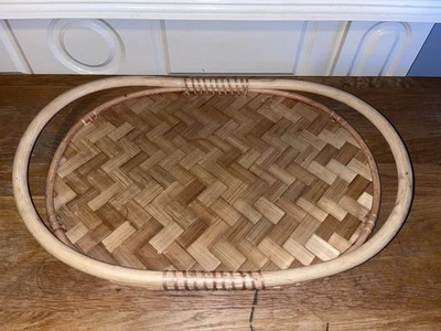 IKEA VÅRFINT Taca, oval serving tray made of bamboo and rattan - Image 1 of 4