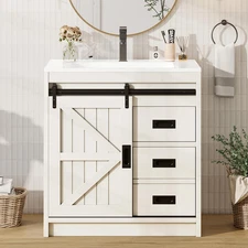 AMERLIFE Farmhouse Bathroom Vanity with Sink Combo, 31In Sliding Barn Door Bathr