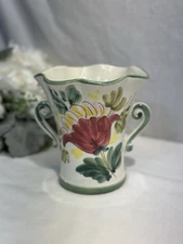 Vintage FTD Italian Hand Painted In Italy Floral Vase W/Pink & Yellow Flowers 6”