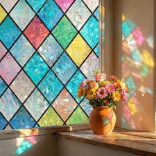 Stained Glass Window Film, Privacy Window Cling with Diamond Pattern, Static ...