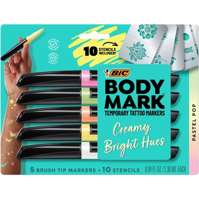 BIC Body Art Markers, Pastel Pop, Flexible Brush Tip, 5-Count Pack of Assorte...