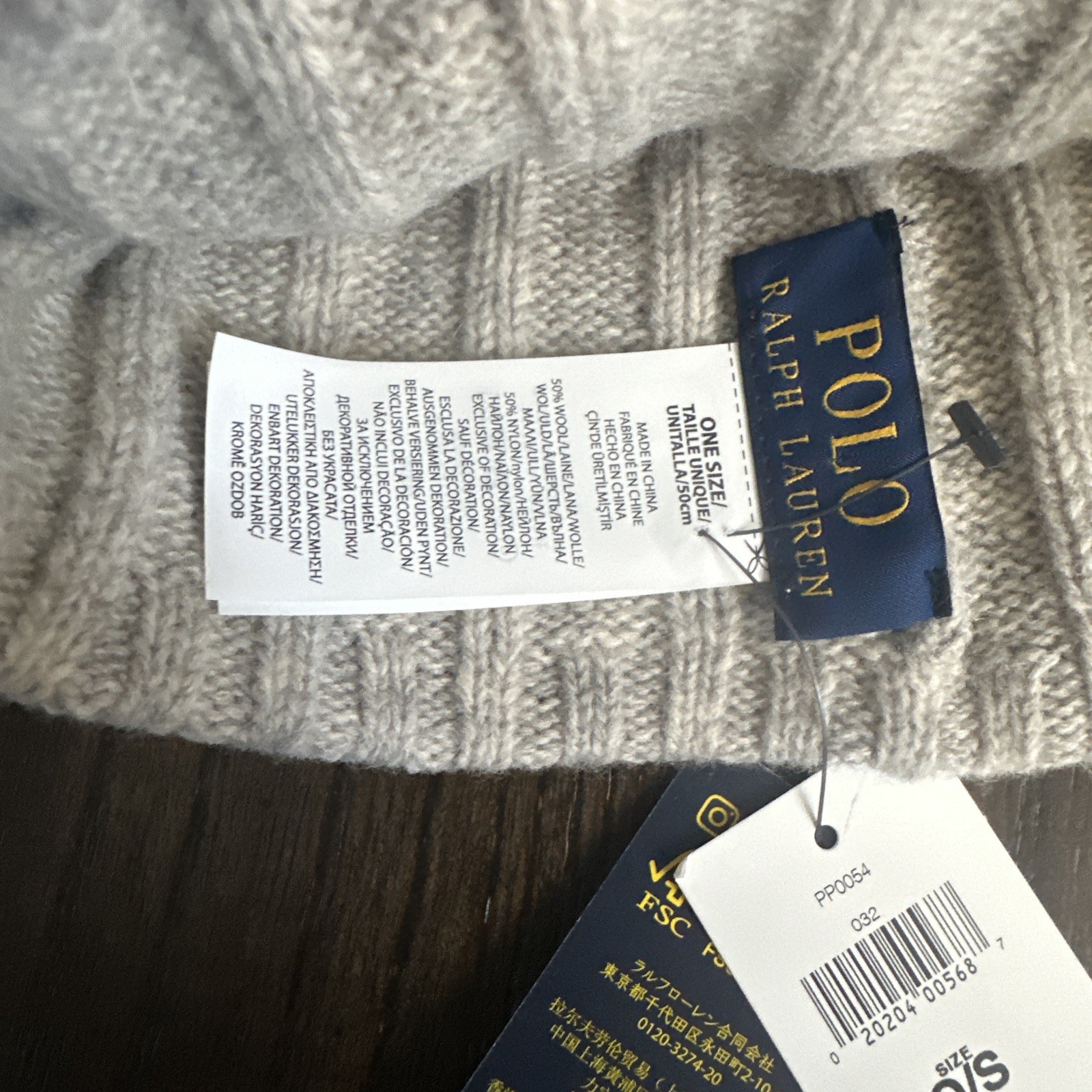 Polo Ralph Lauren uomo grigio chiaro marino pony misto lana logo polsino a costine berretto