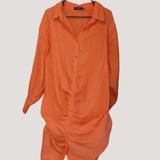 Pretty Little Things Orange Textured Gathered Maxi Shirt Dress size 14