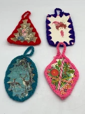 Vintage Handmade Christmas Ornaments Set Of 4 With Crocheted Edges Holiday Desig