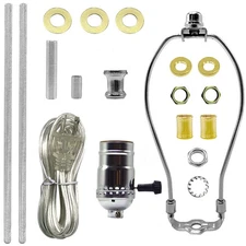Table Lamp Wiring Kit with 8 Inch Harp, 3-Way Socket 2 Pieces 12" Lamp Pipe,
