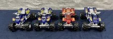 4 Mini ATV Quad Monster Trucks Diecast Toy Lot Blue Red Flames Off-Road