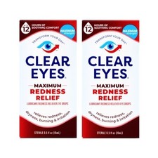  Pack of 2 Clear Eyes, Maximum Redness Relief Eye Drops, 0.5 Fl Oz
