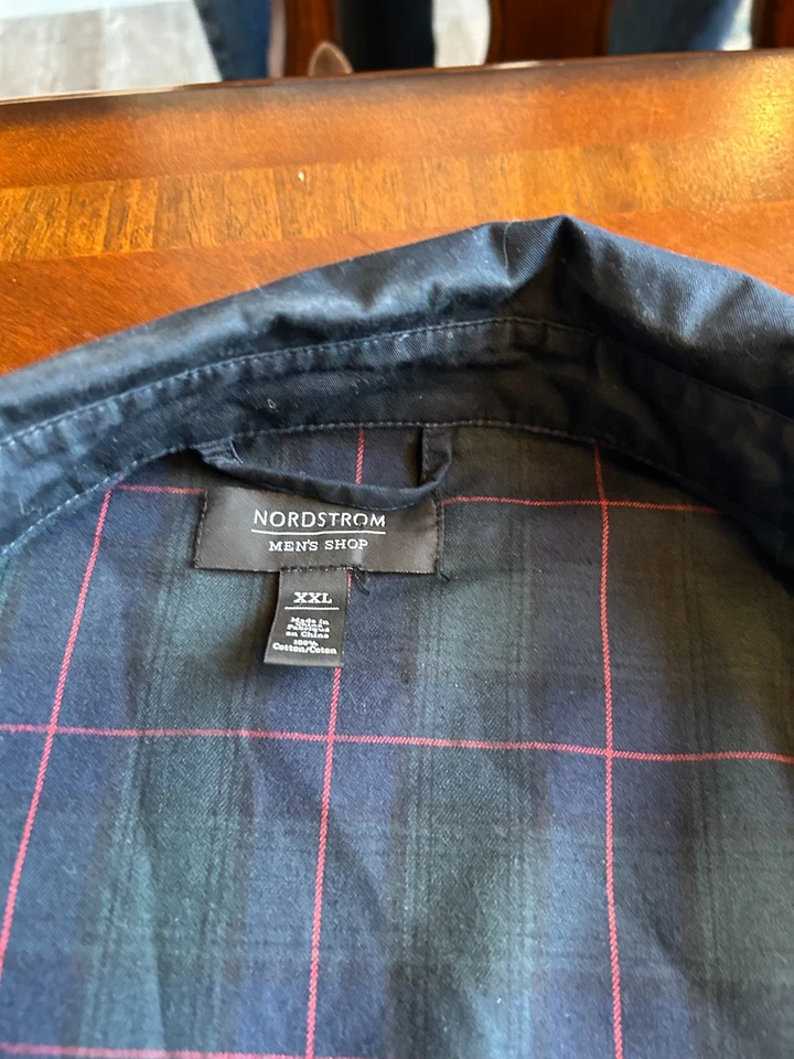 Jaqueta xadrez Nordstrom masculina preta/azul escuro com zíper vermelha 2XL ótima para golfe - Imagem 2 de 4